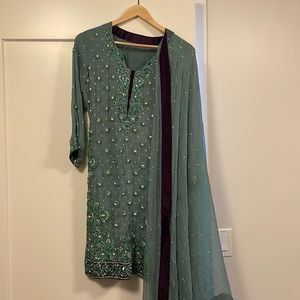 Seafoam Green gharara style Pakistani suit